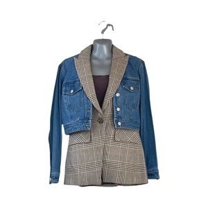 Veronica Beard Women’s Keaton Combo Dickey Jacket in Camel/Steel Blue Multi